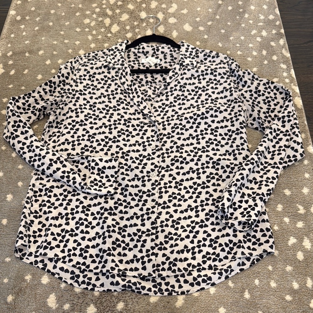 Equipment Black and White Patterned Blouse
